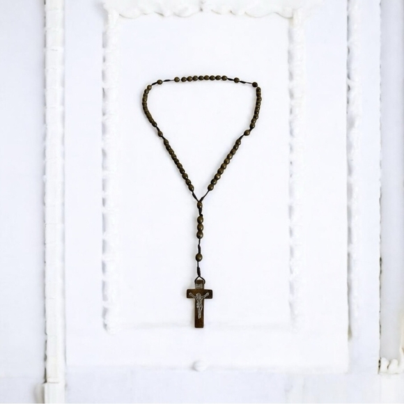 Catholic Rosary Brown Wood Beaded Rosary Necklace Inri Cross Crucifix Rosary - Picture 7 of 7